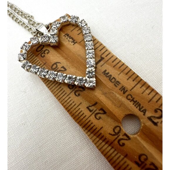 Romantic Minimalist Y2k Heart Pendant Necklace Rhinestones Silver-Tone Soft Girl - Picture 8 of 9